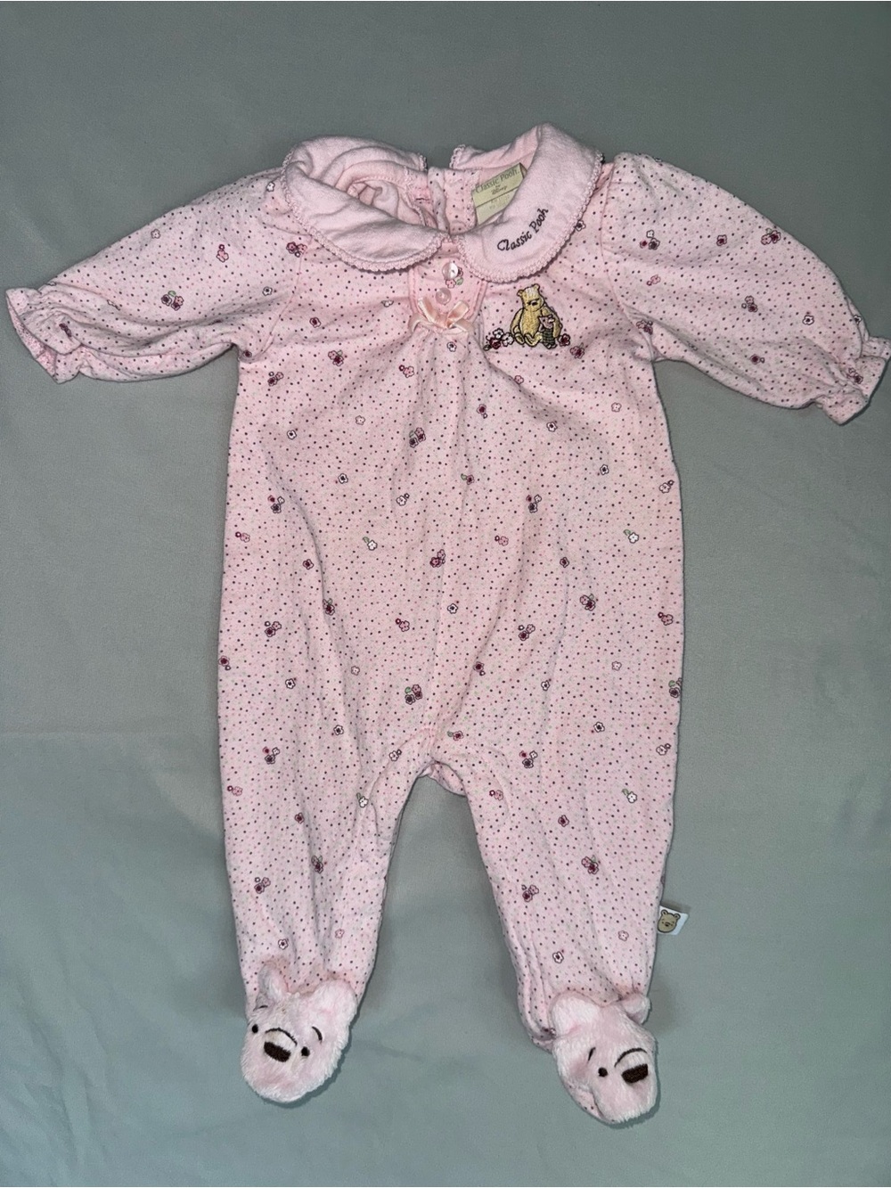 Disney Pink Baby Footed One-Piece with Winnie the Pooh Accent